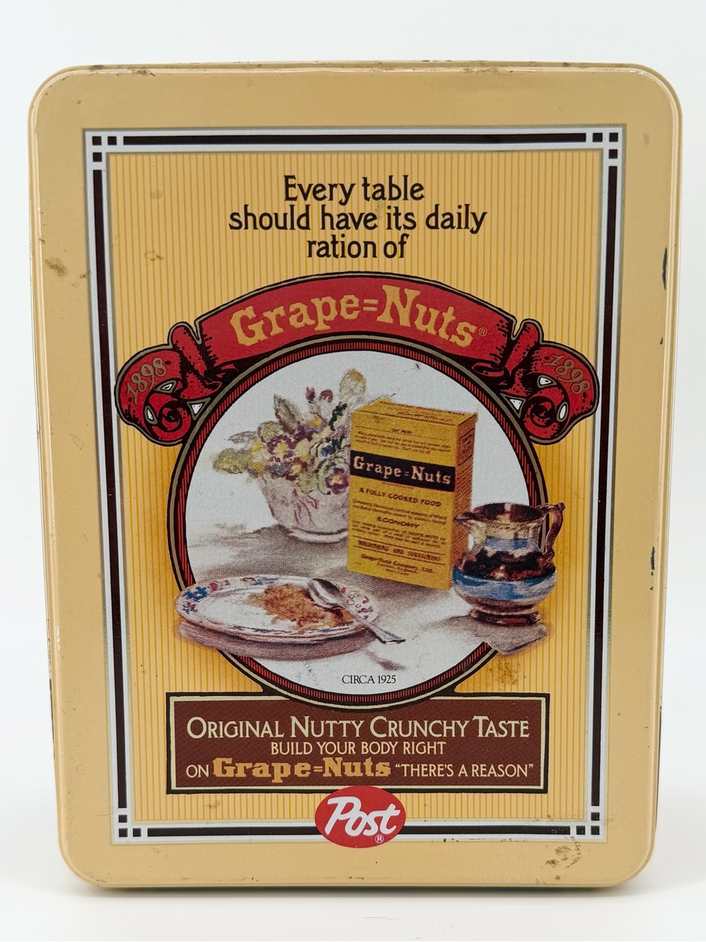 VINTAGE Post Grape-Nuts Metal Storage Tin - Distressed